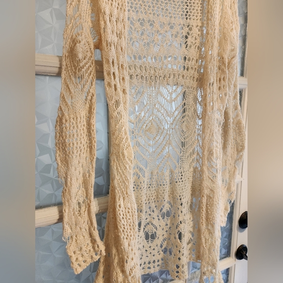 Creamy White Knit boho pattern cardigan sweater - Picture 2 of 4